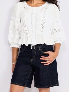 Lucky & Coco | Women’s White Eyelet Peasant Top - Classic Boho
